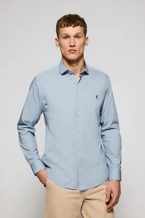 Polo Club® Camisa Slim De Popelín Azul Cielo Con Logo Bordado Rigby Go