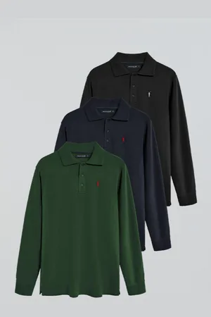 Polo Club® Pack De Tres Polos De Manga Larga Azul Marino, Negro Y Verde Botella Con Logo Rigby Go