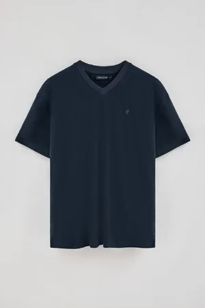 Polo Club® Camiseta En Lino Y Algodón De Cuello En Pico Y Monograma Bordado