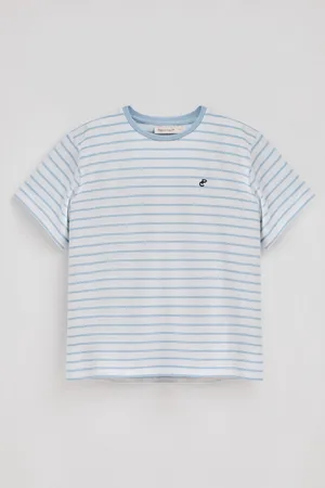 Polo Club® Camiseta De Rayas Azul Claro Y Beige Con Monograma Bordado