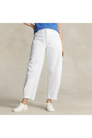 Pantalones anchos en denim de algodón elástico de la colección