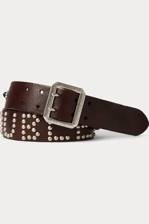 Ralph Lauren Cinturón de piel con logotipo tachonado
