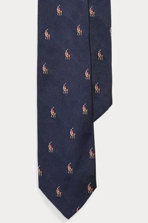 Ralph Lauren Corbata estrecha de seda Repp Polo Pony