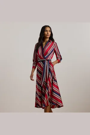 Ralph Lauren Vestido midi de charmeuse con rayas