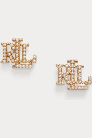 Ralph Lauren Pendientes dorados con logotipo y perla
