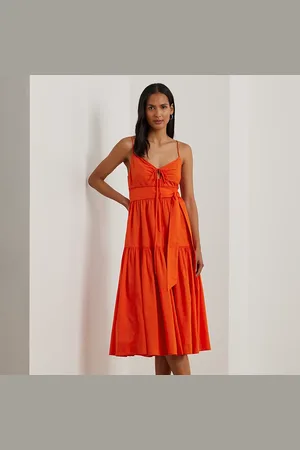 Ralph Lauren Vestido de gasa de algodón con cinturón