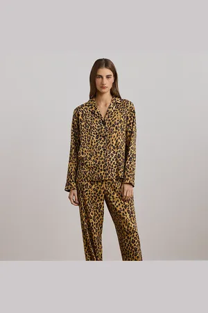 Ralph Lauren Pijama de satén y estampado de leopardo