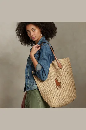 Ralph Lauren Bolso tote grande de rafia con Big Pony