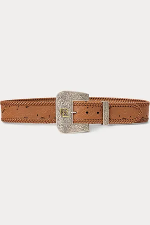 Ralph Lauren Cinturón de ante y piel con hebilla