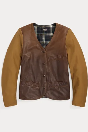 Ralph Lauren Chaqueta de piel con mangas de satén