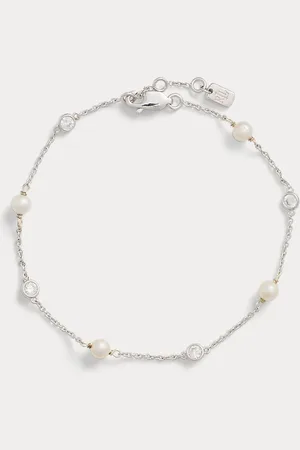 Ralph Lauren Pulsera de plata con perlas en pavé