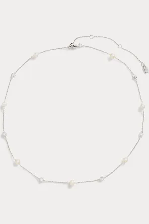 Ralph Lauren Collar de plata de ley con perlas pavé