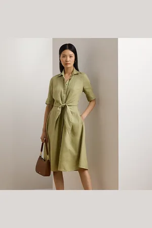 Ralph Lauren Tallas Pequeña - Vestido camisero anudado de lino