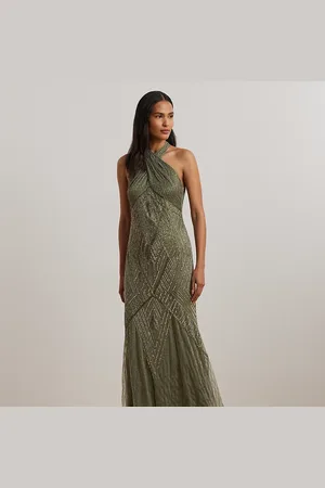Ralph Lauren Vestido halter de tul con abalorios