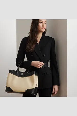 Ralph Lauren Bolso satchel Marcy de paja y piel