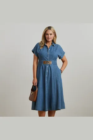Ralph Lauren Tallas Grandes - Vestido camisero de denim con trabillas
