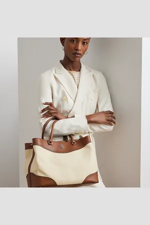 Ralph Lauren Bolso satchel Marcy de paja y piel