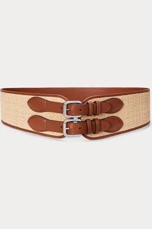 Ralph Lauren Cinturón de piel y rafia a hebilla doble