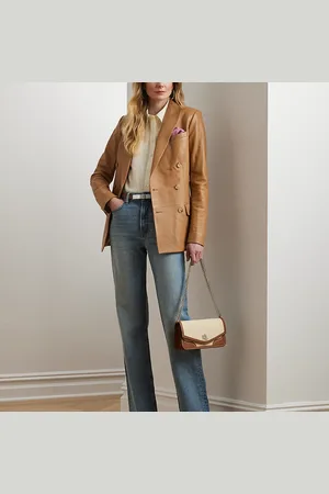 Ralph Lauren Bolso Sawyer mediano de piel y paja