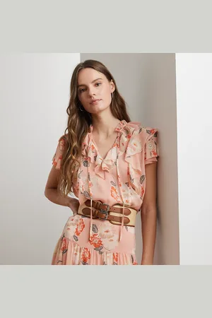 Ralph Lauren Blusa de georgette con flores y volantes