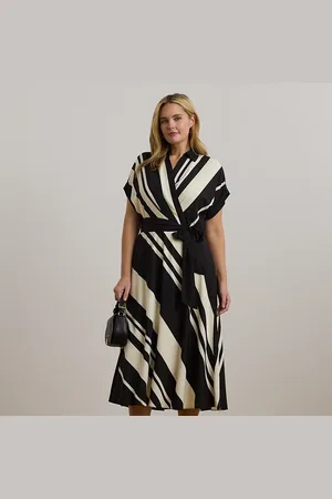 Ralph Lauren Tallas Grandes - Vestido de crepé con rayas y cinturón