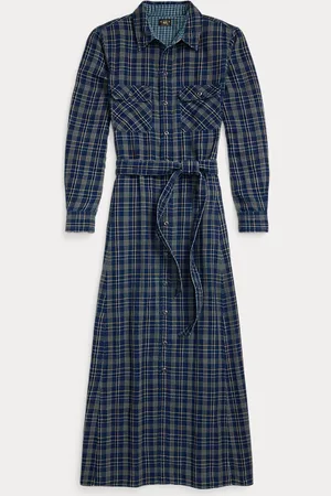 Ralph Lauren Vestido camisero índigo con cuadros