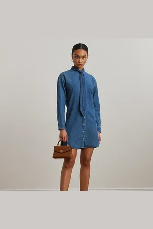 Ralph Lauren Vestido camisero de denim con corbata