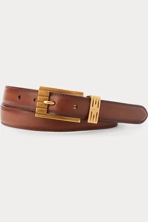 Ralph Lauren Cinturón de piel bruñida con hebilla