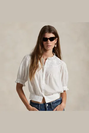 Ralph Lauren Top de gasa con ribete de encaje