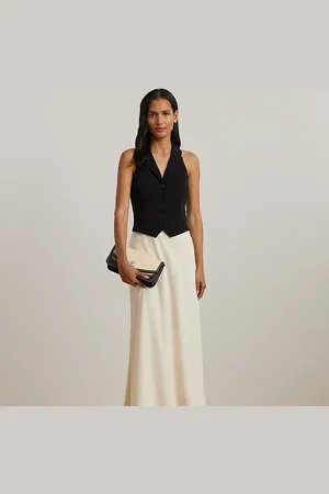 Ralph Lauren Vestido largo sin mangas de crepé bitono