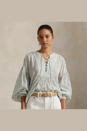 Ralph Lauren Camisa de algodón con flores y lazada