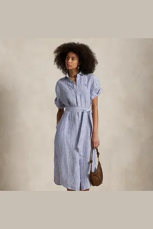 Ralph Lauren Vestido camisero de lino con rayas