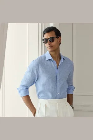 Ralph Lauren Camisa de lino con micropata de gallo