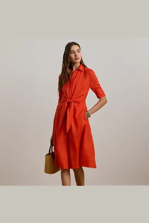 Ralph Lauren Vestido camisero anudado de lino