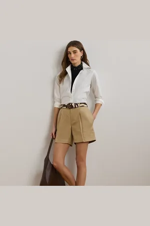 Ralph Lauren Pantalón corto plisado de sarga con lino