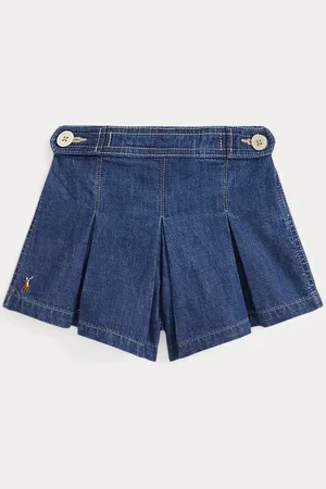 Ralph Lauren Pantalón corto de denim índigo plisado