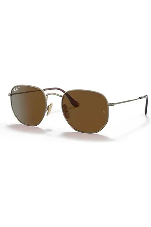 Ray-Ban Hexagonal Titanium Gafas De Sol Montura Marrón Lentes Polarizados 54-21