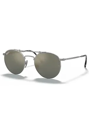 Ray-Ban Round Double Bridge Titanium Gafas De Sol Montura Azul Lentes Polarizados 50-21