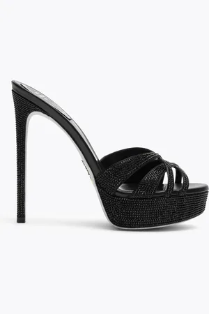 RENE CAOVILLA Sandalia Slider Dania Negra Con Plataforma 130