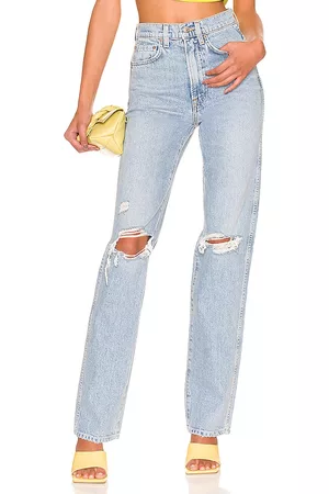 REVOLVE GRLFRND Grlfrnd pantalón recto slim de talle superalto sara en color denim claro talla 23 en - Denim-Light. Talla 23 (también en 24, 25, 26