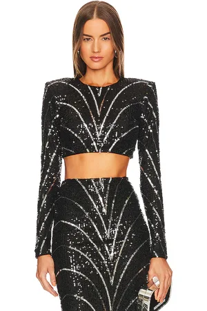 REVOLVE Michael Costello Michael costello x leonie crop top en color negro talla S en - Black. Talla S (también en XXS).