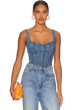 REVOLVE Bardot Bardot denim corset bustier en color denim-medium talla 12 en - Denim-Medium. Talla 12 (también en 2, 4).