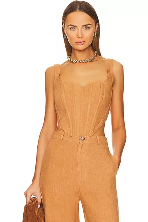 REVOLVE Bardot Bardot linen corset bustier en color bronce talla 12 en - Tan. Talla 12 (también en 10, 2, 4, 8).