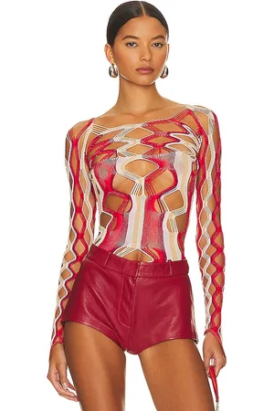 REVOLVE POSTER GIRL Poster girl marina top shapewear fishnet boat neck top en color rojo talla all en Red Burgundy & Pink - Red. Talla all.