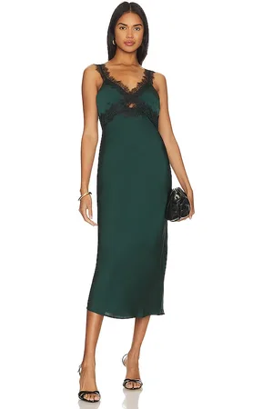 REVOLVE MINKPINK Minkpink vestido midi con ribetes de encaje erin en color verde oscuro talla L en - Dark Green. Talla L (también en M, XL).