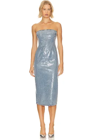 REVOLVE GRLFRND Grlfrnd vestido midi blakely en color denim claro talla XS en - Denim-Light. Talla XS (también en XXS).
