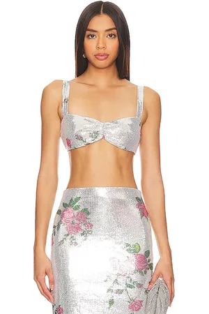 REVOLVE Camila Coelho Camila coelho pia sequin micro top en color plateado metálico talla M en - Metallic Silver. Talla M (también en S, XS).