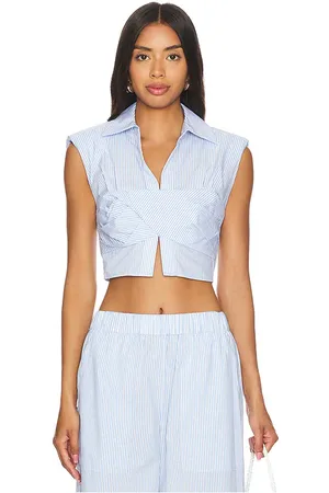 REVOLVE SIMKHAI Simkhai emie cropped box sleeve top en color azul talla 10 en - Blue. Talla 10 (también en 2, 4, 6, 8).