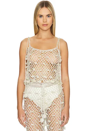 REVOLVE ANDREEVA Andreeva camiseta de ganchillo sin mangas handmade crochet top en color metálico talla M en - Metallic Silver. Talla M (tam