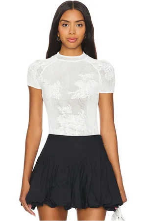REVOLVE Fleur du mal Fleur du mal camisa manga corta lace insert poplin en color blanco talla L en - White. Talla L (también en S).
